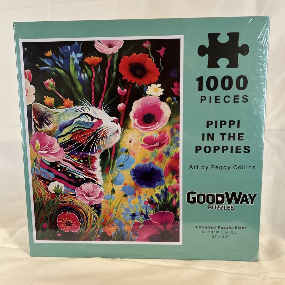 Pippi in the Poppies NEW 1000 pc Puzzle Colorful Poppies Pretty Colorful Cat